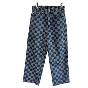 H&M Divided Checkerboard High Rise Wide Leg Jeans Button Fly Size 4